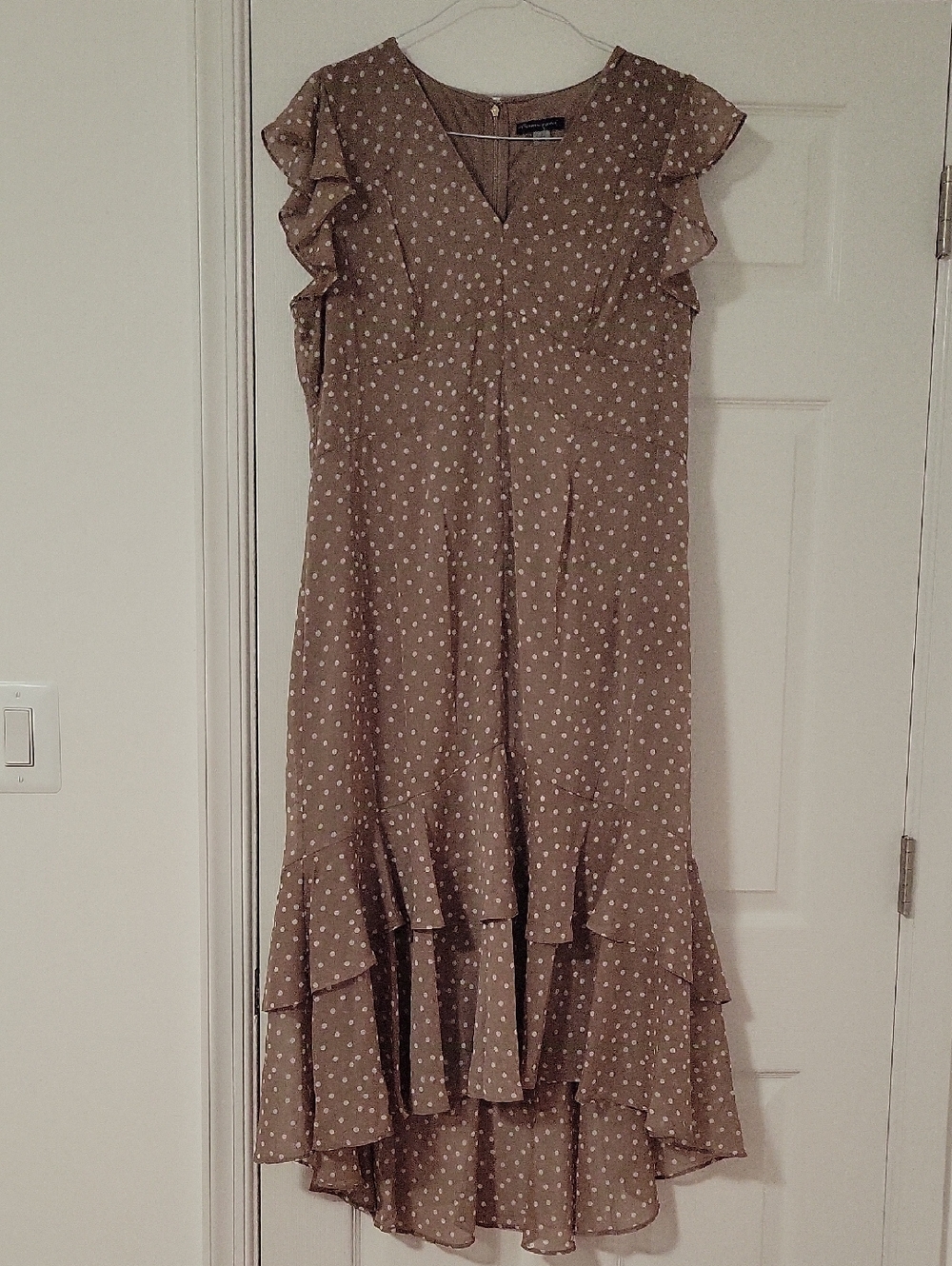 Tommy Hilfiger Taupe Dot Ruffle High-Low Dress